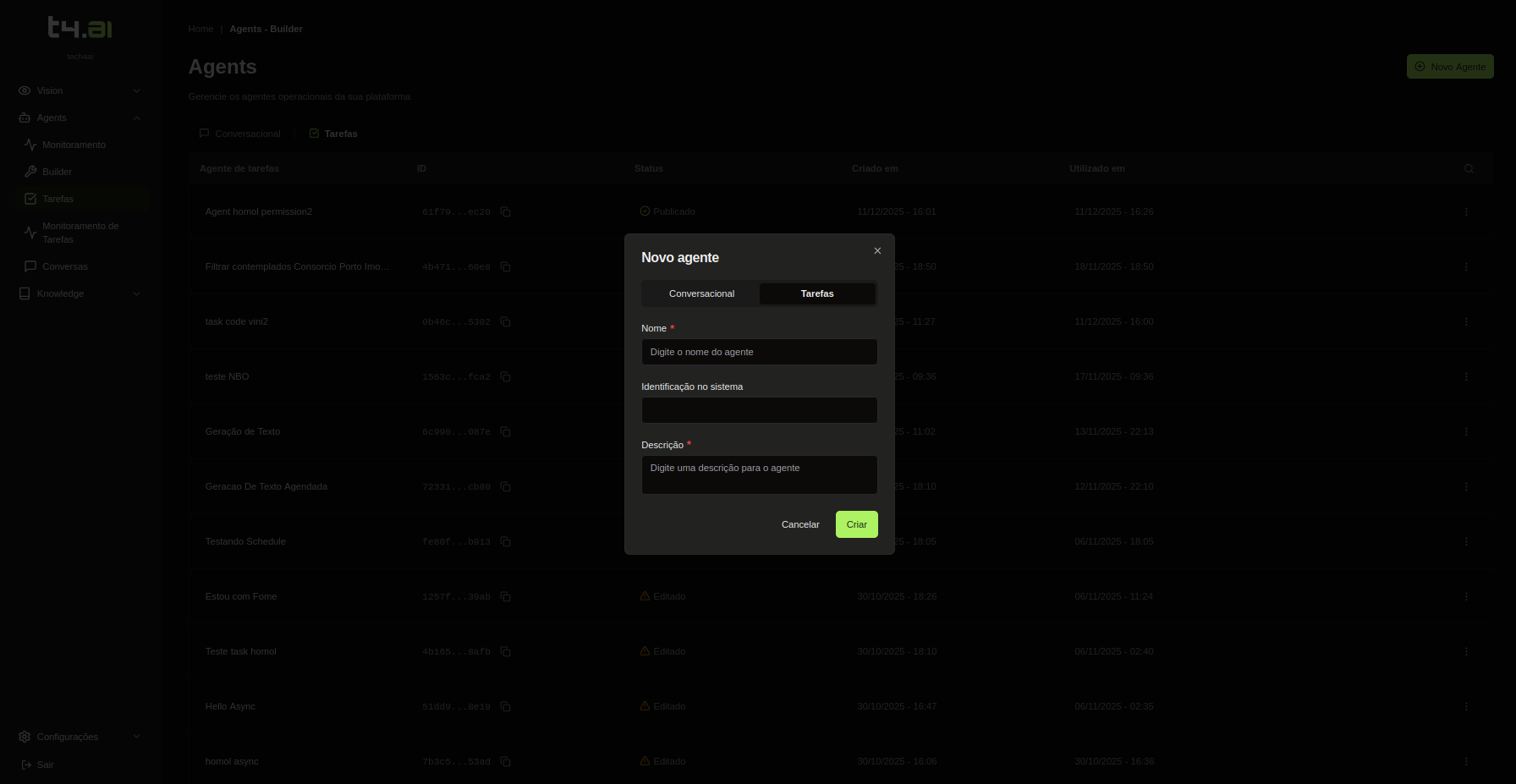Modal Novo Agent de Tarefa