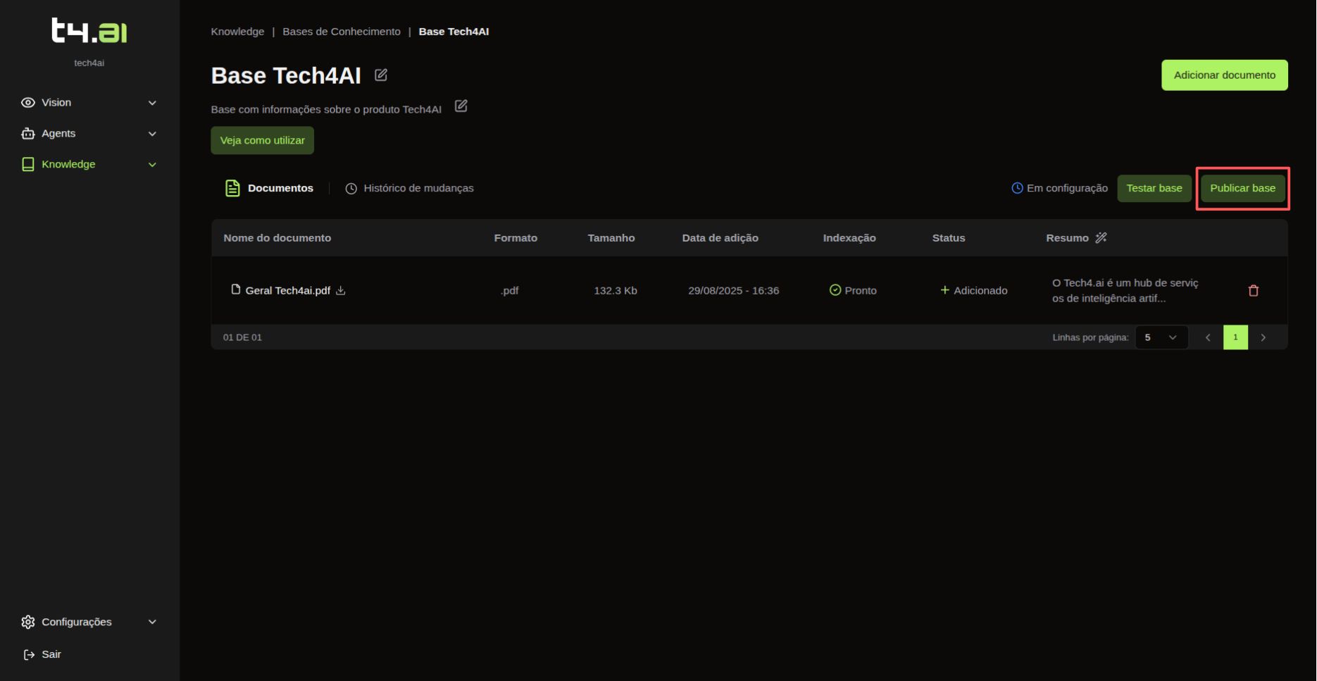 Botão Publicar Base